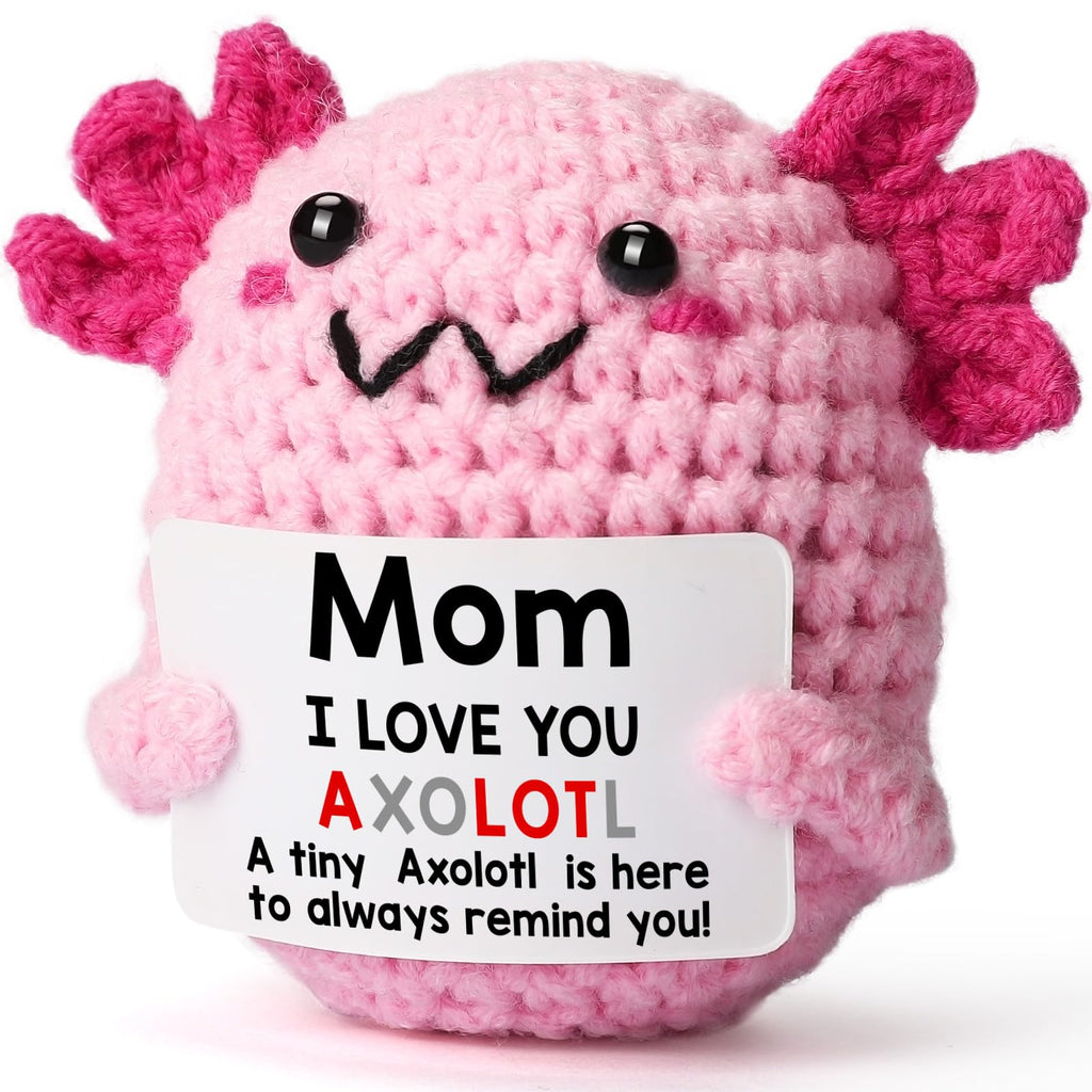 Handmade Axolotl Crochet Plush with Message Card – Cute Personalized Gift for Mom, Daughter, Sister, Grandma & Best Friend