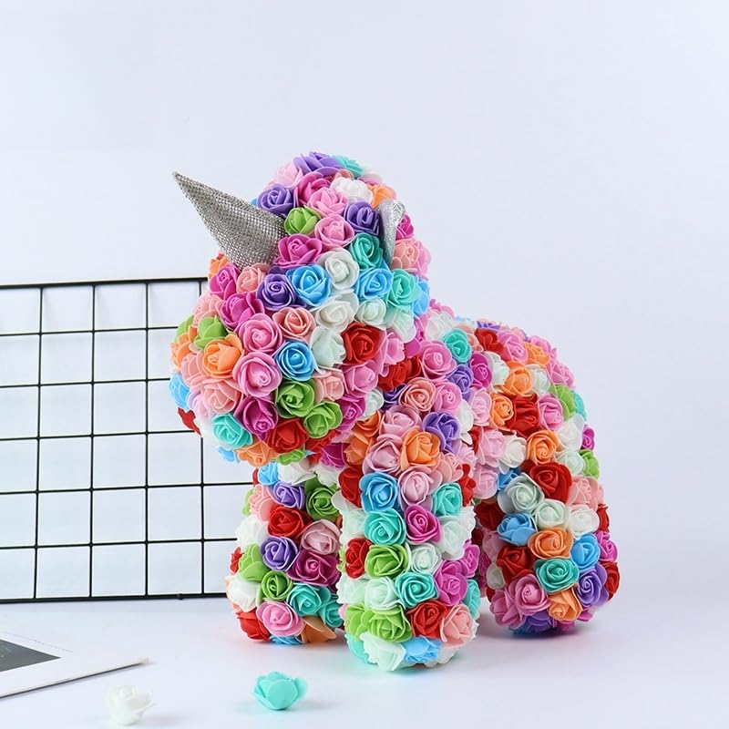MultiColor unicorn sculpture made with artificial flowers, ideal for children's rooms, baby showers, or as a whimsical gift for unicorn lovers