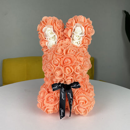 Artificial flower bunny arrangement, ideal for anniversaries or birthdays