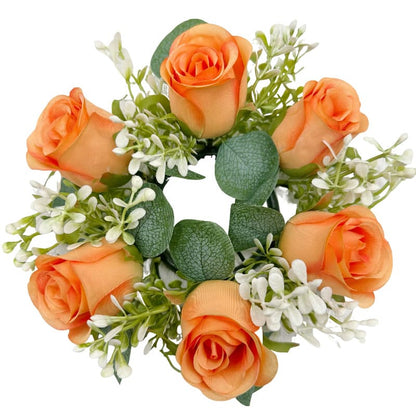 Decorative rose wreath with candle, crafted from artificial materials to mimic the beauty of real flowers, perfect for any occasion.