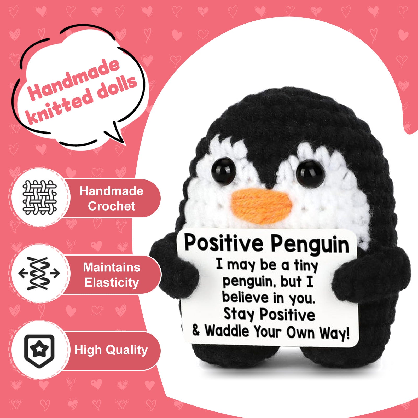 Crochet Penguin for Her with Love Message – I Love You Gift for Boyfriend Girlfriend Husband Wife, Romantic Anniversary, Birthday, Graduation or Wedding Gift for Couples
