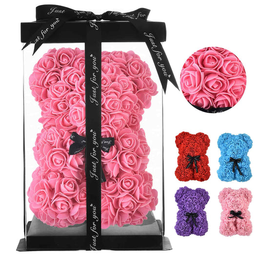 Pink Mother's Day rose bear with a ribboned box, a beautiful and memorable gift for your special someone.