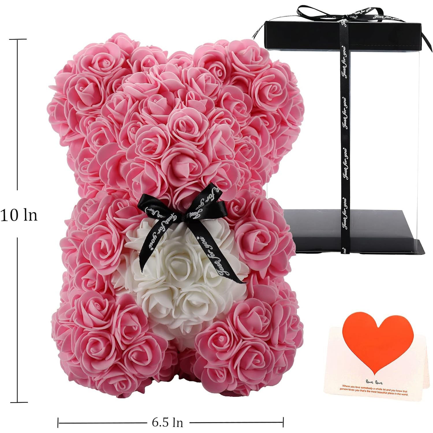 10 Inch Artificial Rose Teddy Bear with a Heart Design- Romantic Gift for Any Occasion