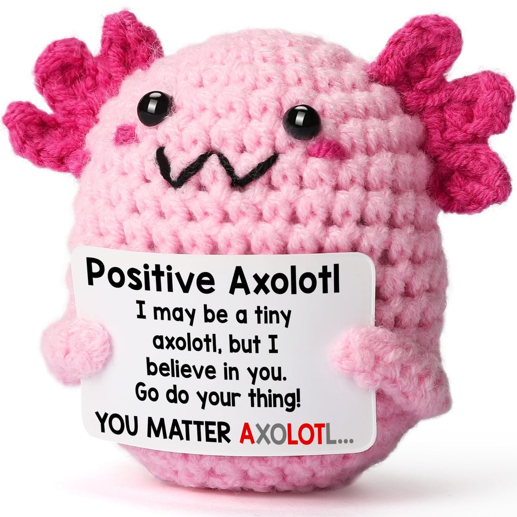 Handmade Axolotl Crochet Plush with Message Card – Cute Personalized Gift for Mom, Daughter, Sister, Grandma & Best Friend