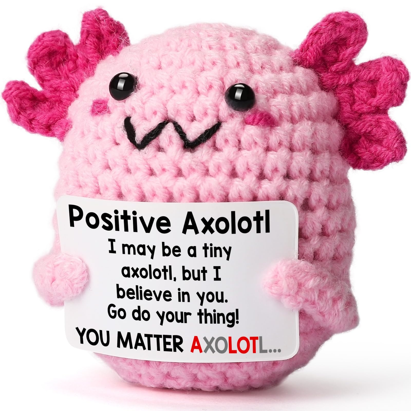 Handmade Axolotl Crochet Plush with Message Card – Cute Personalized Gift for Mom, Daughter, Sister, Grandma & Best Friend