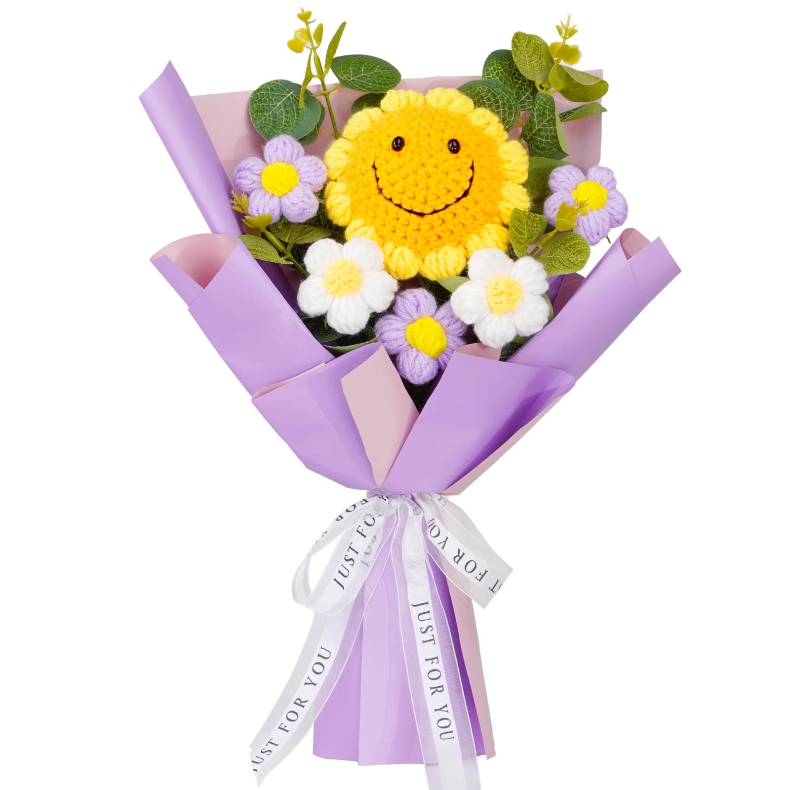 Hand-woven sunflower and rose bouquet, beautifully wrapped for gifting.