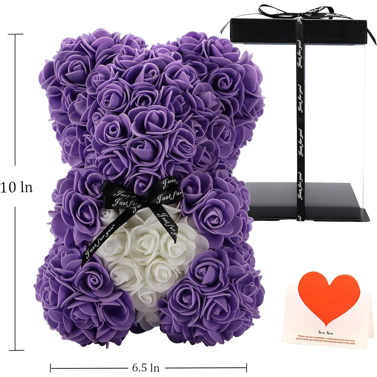 10 Inch Artificial Rose Teddy Bear with a Heart Design- Romantic Gift for Any Occasion