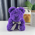 Purple rose teddy bear with a black ribbon, heart necklace, thank you card, and gift box, perfect gift for her