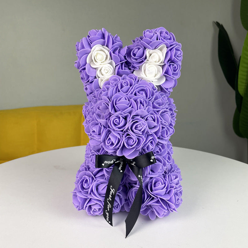 Cute bunny with blue roses, unique gift idea for her