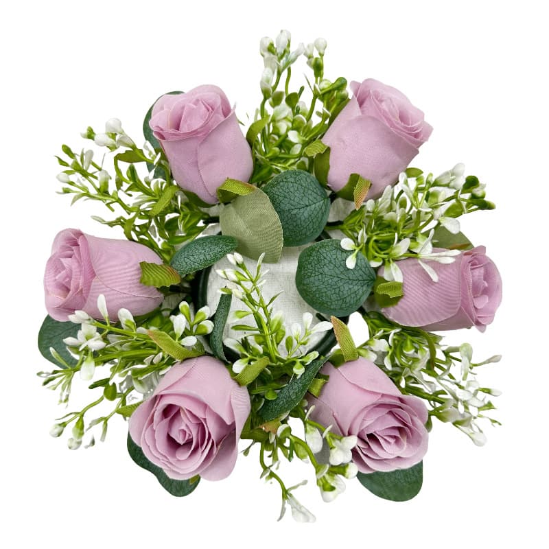 Versatile artificial rose and candle wreath centerpiece, suitable for holiday table settings, weddings, or everyday home decor.