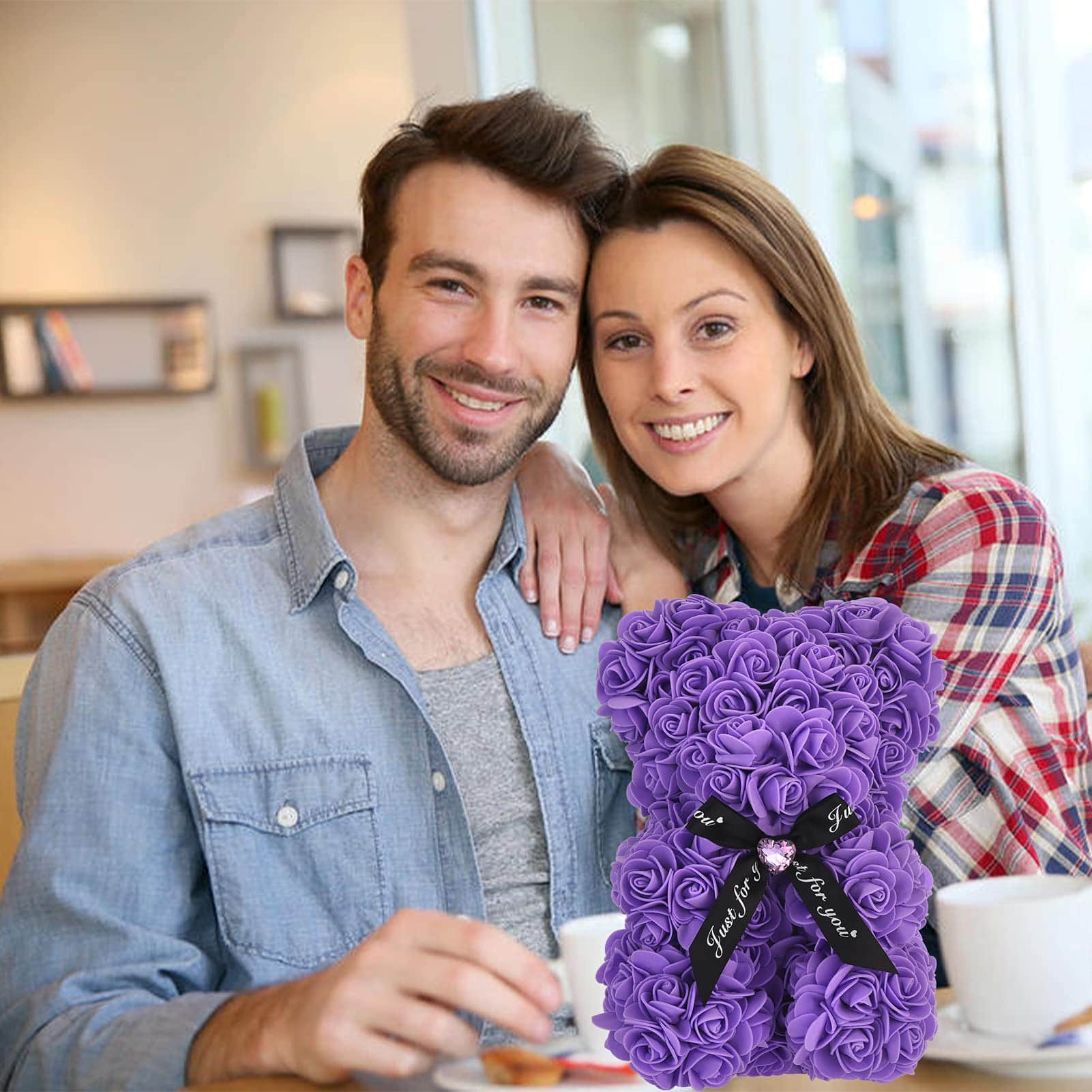 A teddy bear figure created with artificial rose flowers, ideal for celebrating love and friendship.