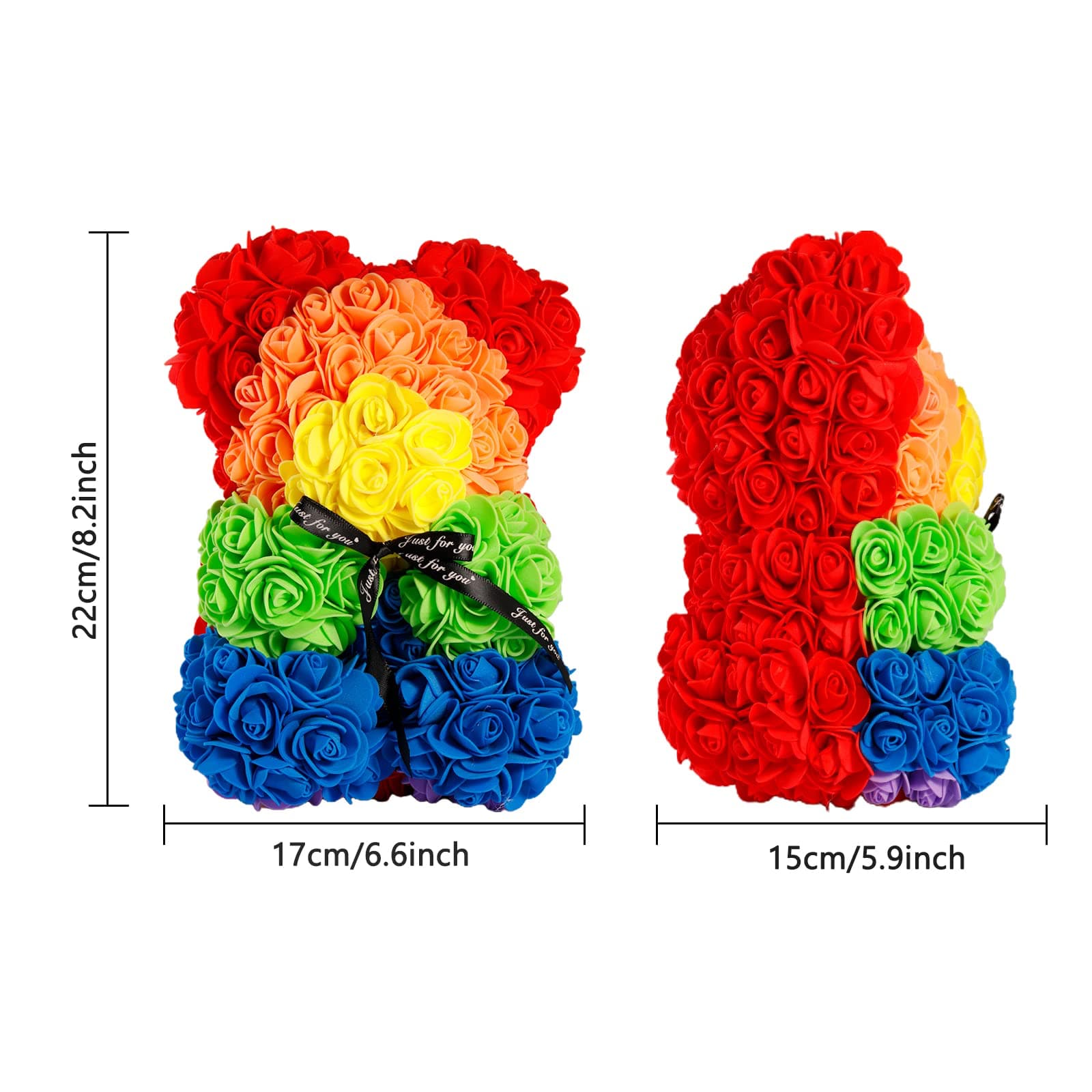 Künstlicher Teddybär mit Rosenmotiv, 25,4 cm, in verschiedenen Farben erhältlich – das perfekte Geschenk für jeden Anlass