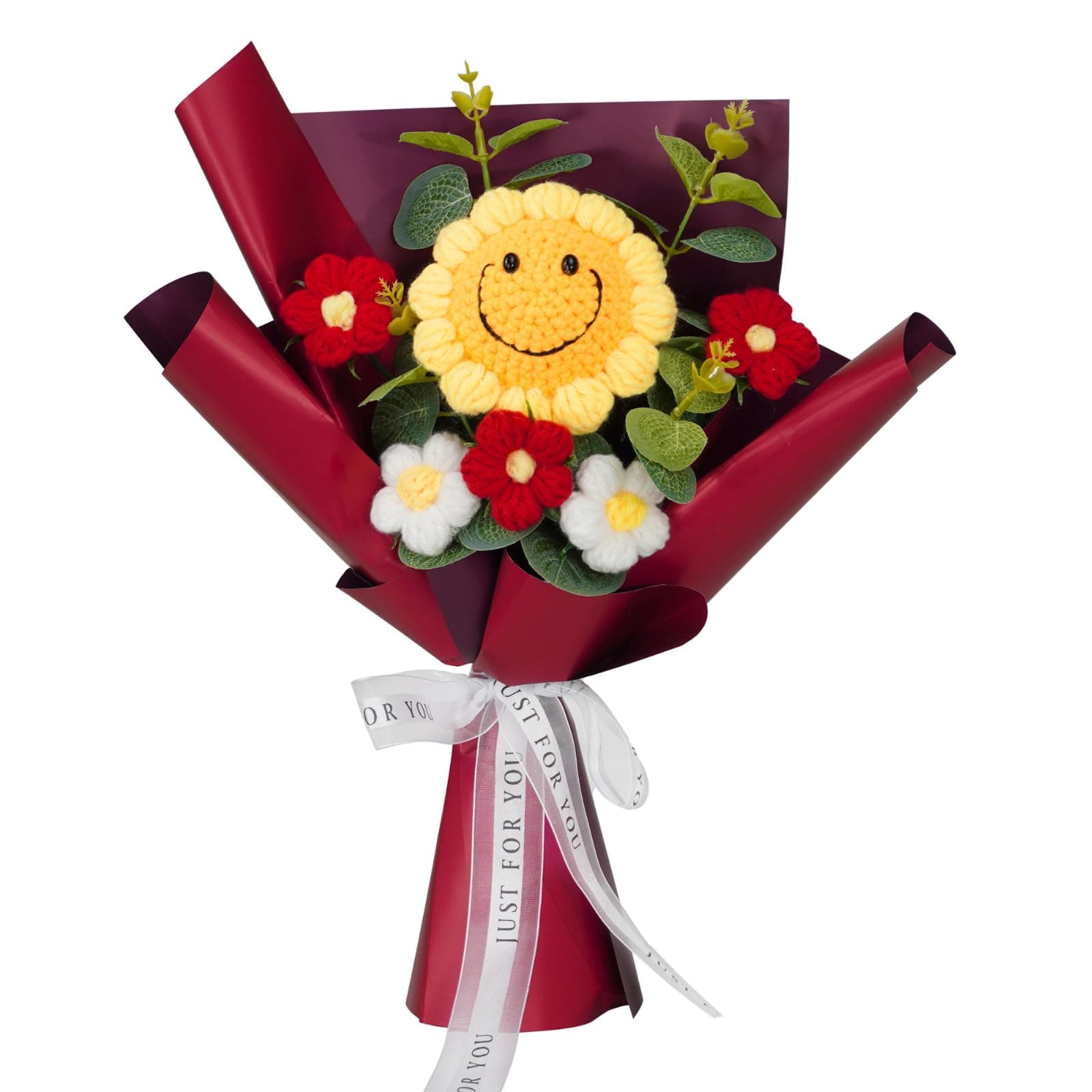 Delicate hand-woven sunflower and rose bouquet, wrapped in pink for a feminine touch.