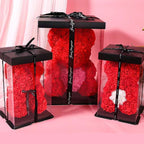 Red rose teddy bear with a black ribbon, heart necklace, thank you card, and gift box, perfect gift for her