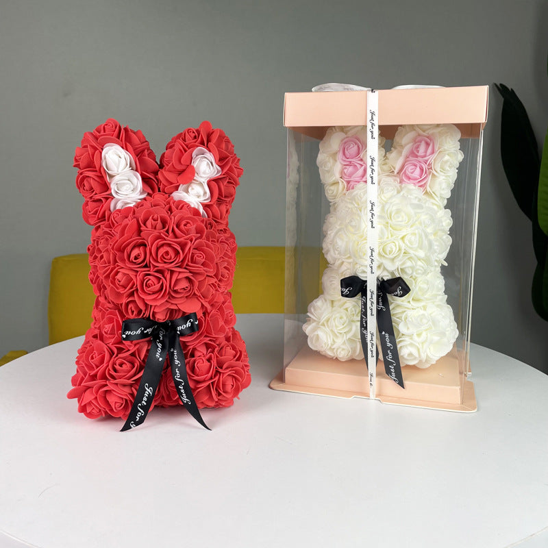 Unique PE rose bunny gift, everlasting flowers in cute bunny shape