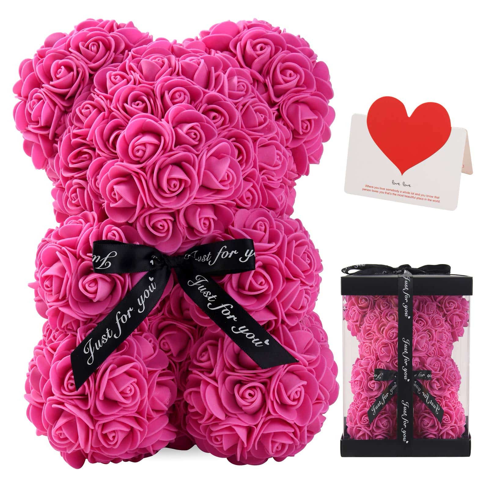 A lifelike teddy bear crafted from artificial roses, perfect for home decor or romantic gifts.