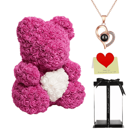 Rose Red rose bear with necklace, perfect gift for women, girlfriends, or mothers on Valentine's Day, anniversaries, or birthdays