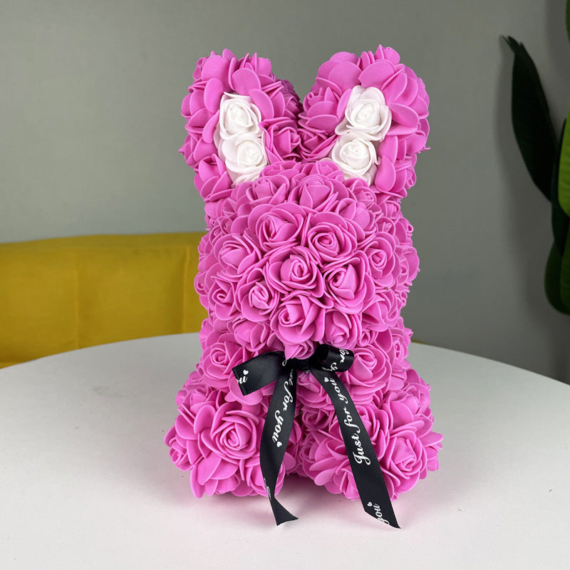 Artificial everlasting rose bunny in a gift box, perfect for anniversary gift