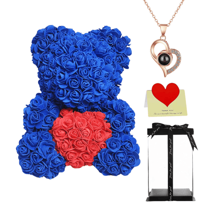 Royal rose bear with necklace, perfect gift for women, girlfriends, or mothers on Valentine's Day, anniversaries, or birthdays