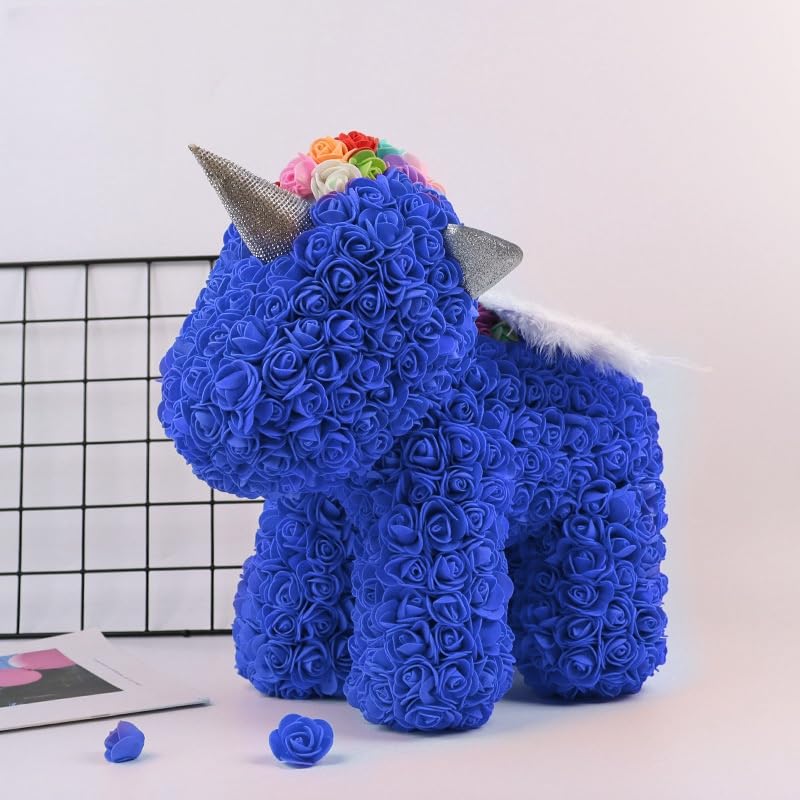 Royal rose unicorn sculpture made with artificial flowers, perfect for home decor, gifts, and special occasions like birthdays