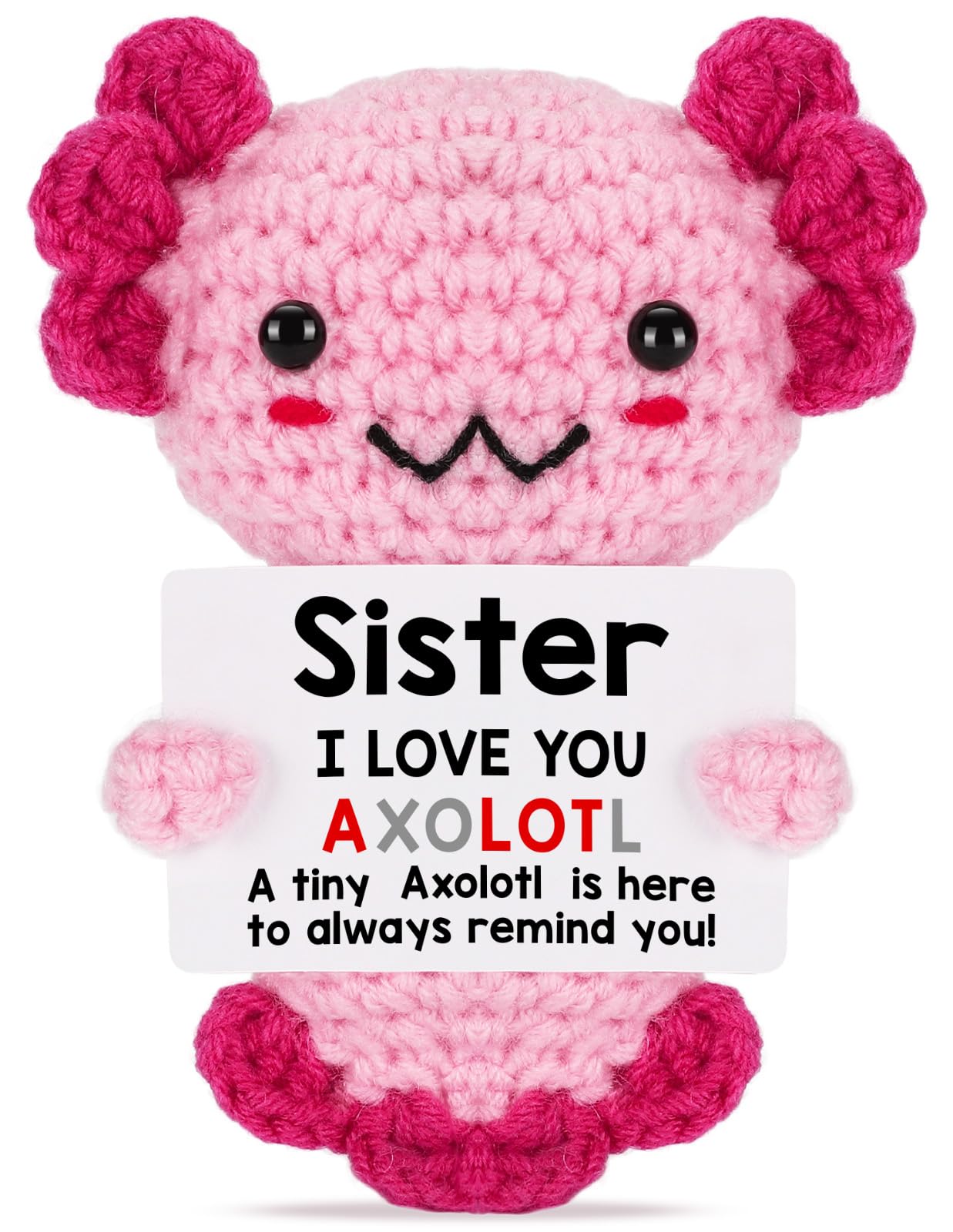 Handmade Axolotl Plush Gift with Message Card – Cute Crochet Stuffed Animal for Mom, Daughter, Sister, Grandma & More – Personalized Friendship & Family Gifts