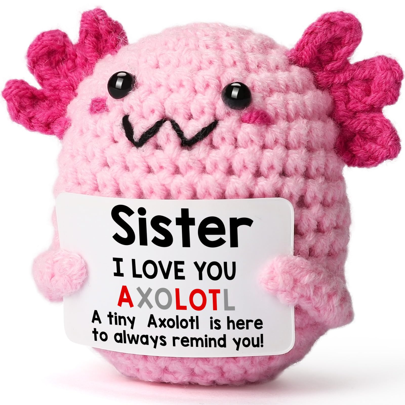 Handmade Axolotl Crochet Plush with Message Card – Cute Personalized Gift for Mom, Daughter, Sister, Grandma & Best Friend