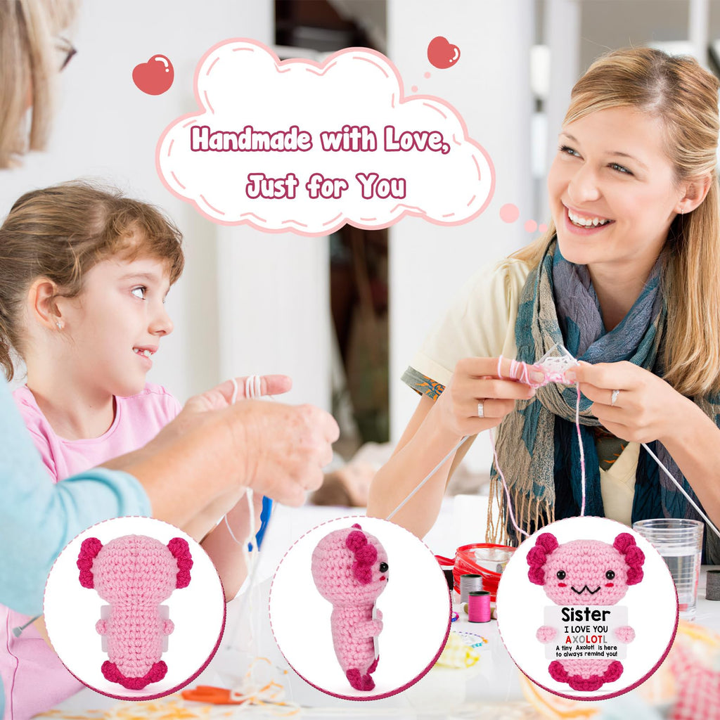 Handmade Axolotl Plush Gift with Message Card – Cute Crochet Stuffed Animal for Mom, Daughter, Sister, Grandma & More – Personalized Friendship & Family Gifts