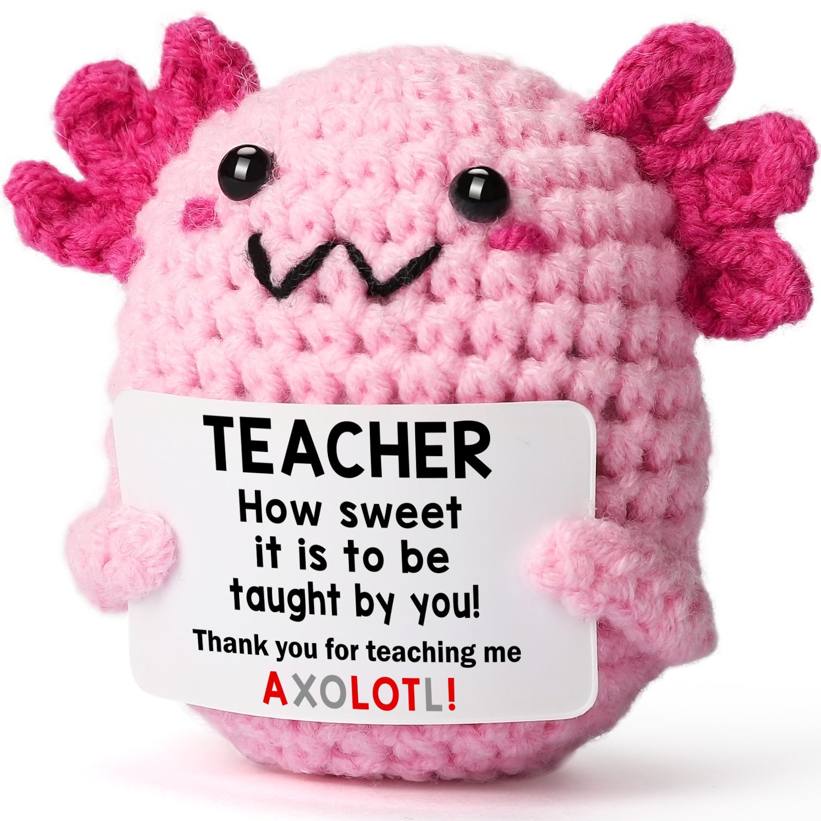 Handmade Axolotl Crochet Plush with Message Card – Cute Personalized Gift for Mom, Daughter, Sister, Grandma & Best Friend