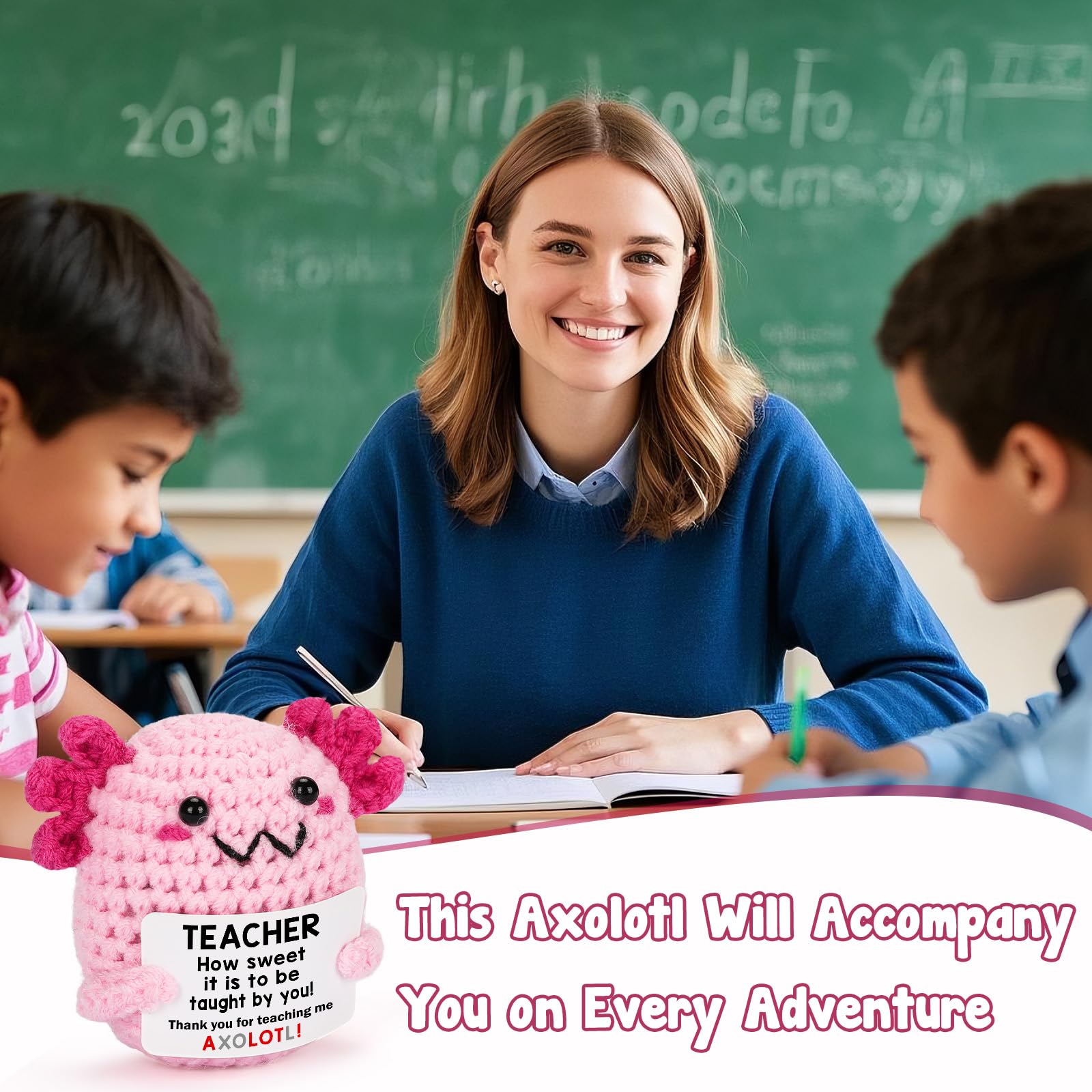 Handmade Axolotl Crochet Plush with Message Card – Cute Personalized Gift for Mom, Daughter, Sister, Grandma & Best Friend