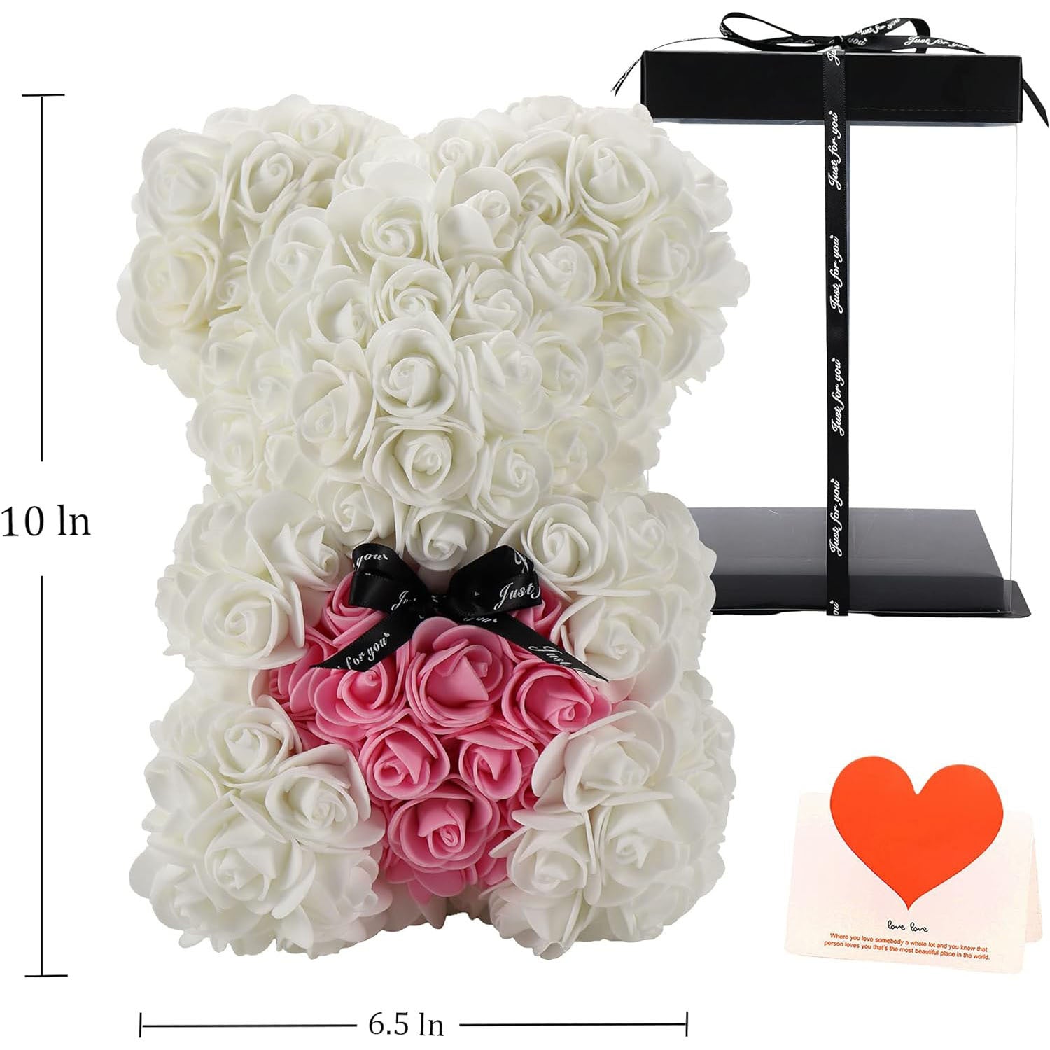 10 Inch Artificial Rose Teddy Bear with a Heart Design- Romantic Gift for Any Occasion