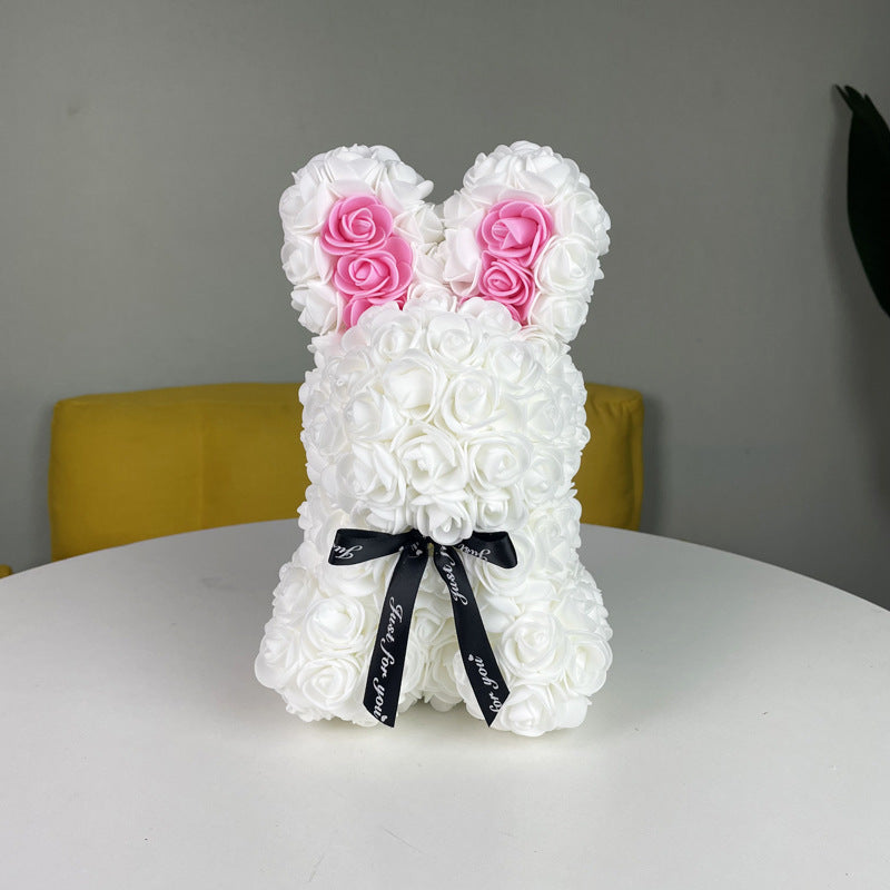 Artificial rose bunny gift for anniversaries, birthdays, or Christmas