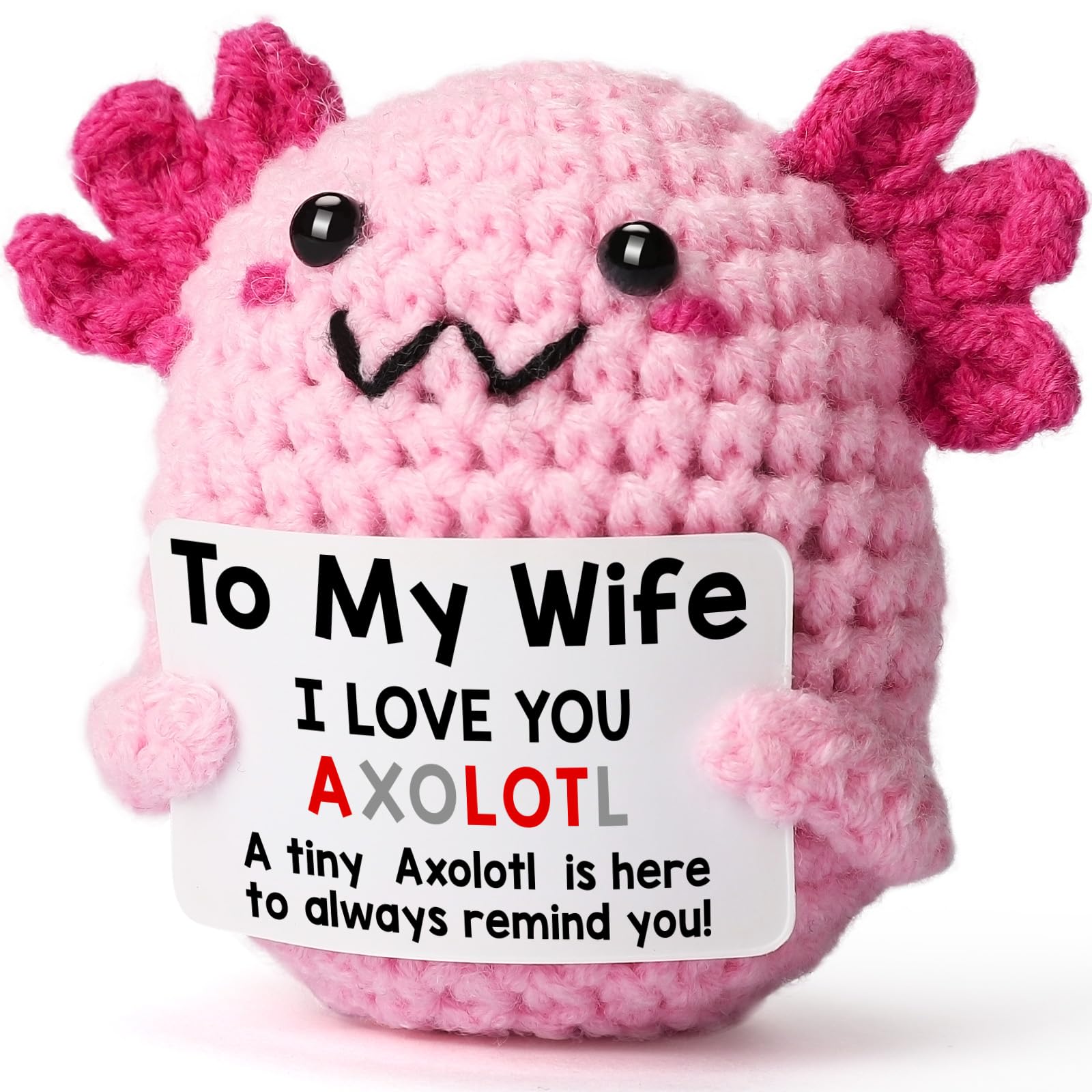 Handmade Axolotl Crochet Plush with Message Card – Cute Personalized Gift for Mom, Daughter, Sister, Grandma & Best Friend