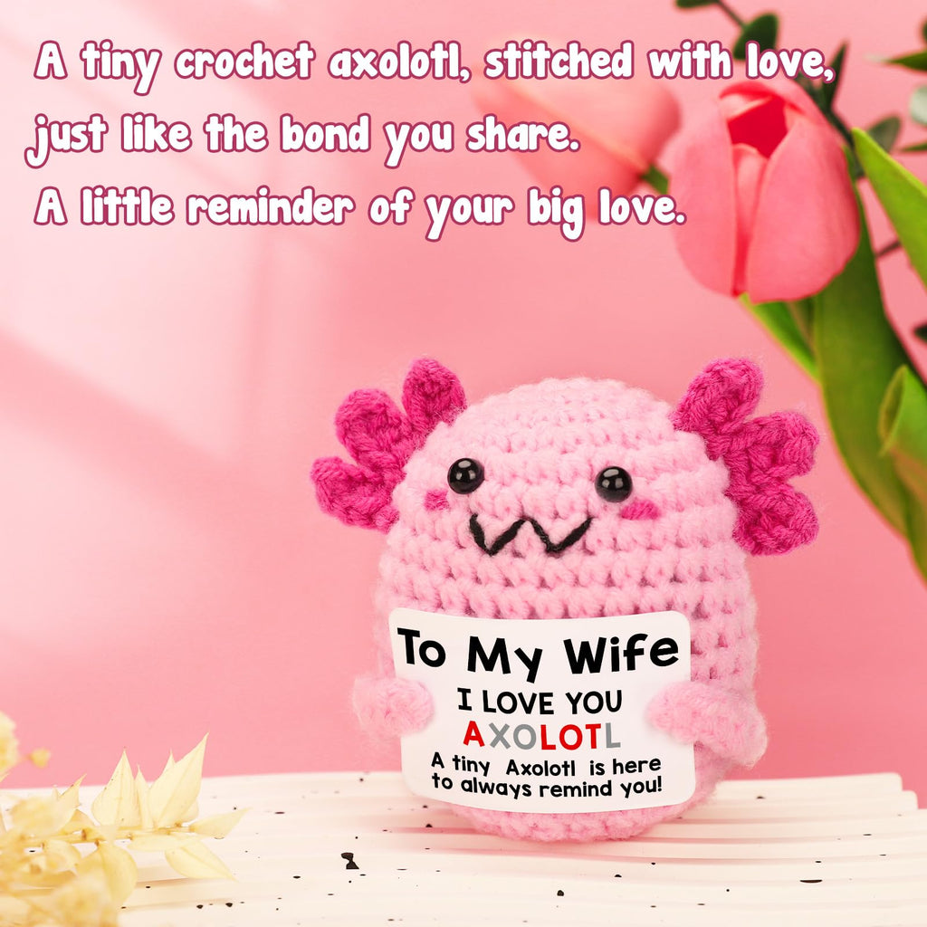 Handmade Axolotl Crochet Plush with Message Card – Cute Personalized Gift for Mom, Daughter, Sister, Grandma & Best Friend