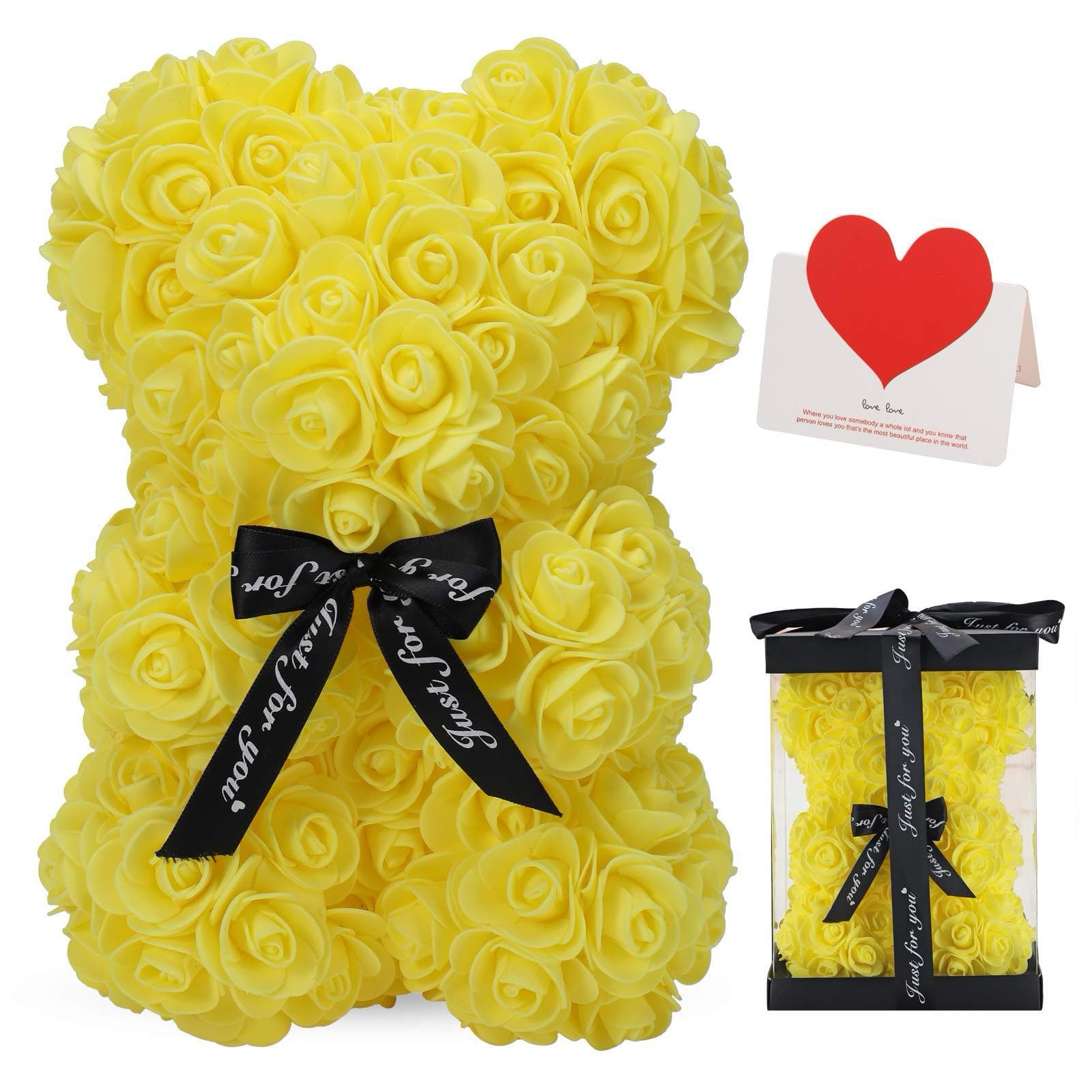 Close-up of a teddy bear crafted from artificial rose petals, perfect for expressing love and appreciation.