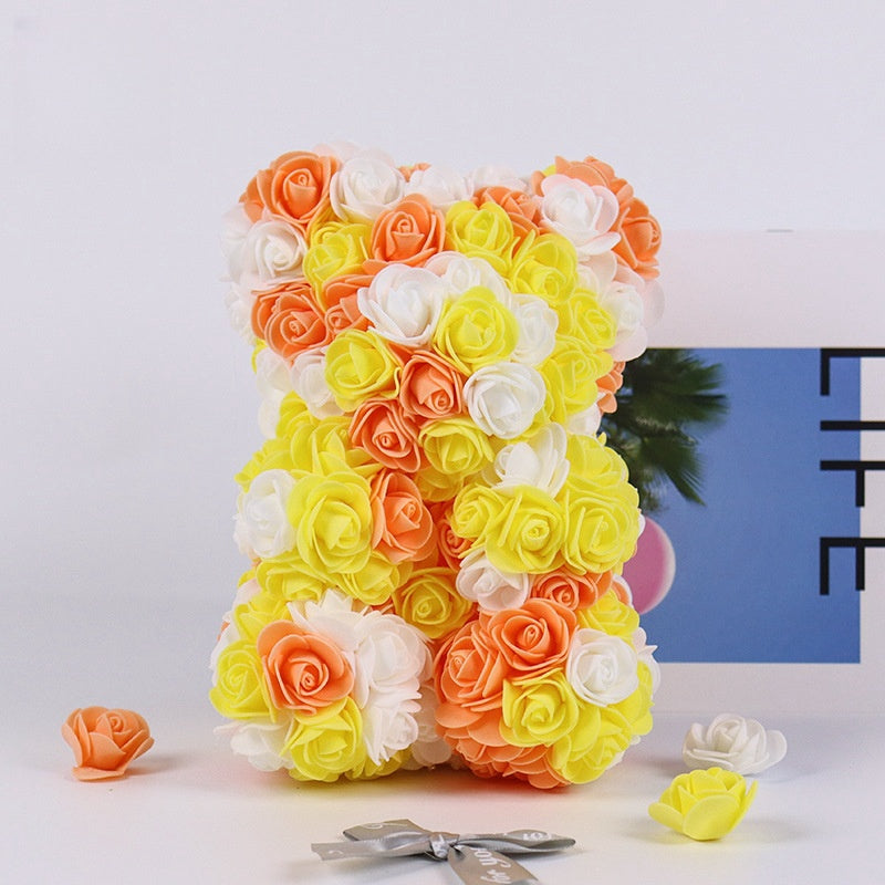 A charming artificial rose teddy bear, carefully crafted to serve as a memorable gift for any occasion.