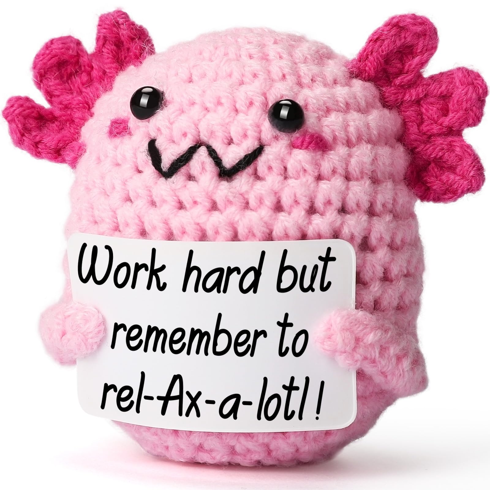 Handmade Axolotl Crochet Plush with Message Card – Cute Personalized Gift for Mom, Daughter, Sister, Grandma & Best Friend