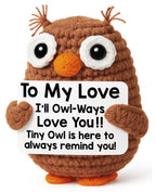 Crochet owl plush with To My Love message card