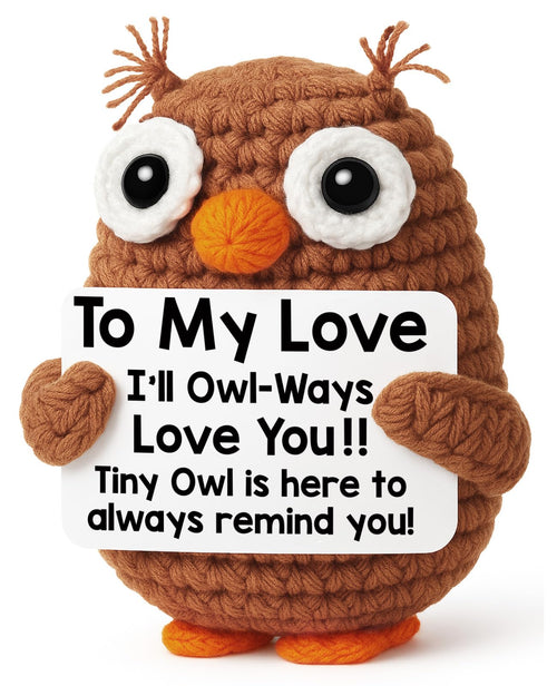 Crochet owl plush with To My Love message card