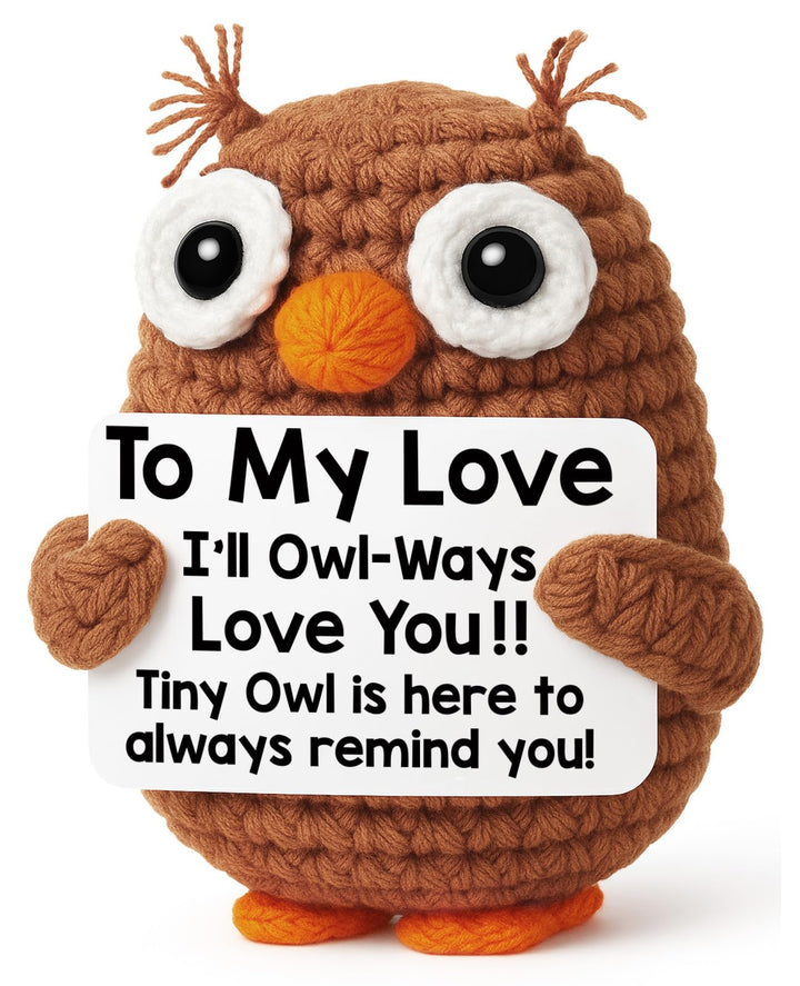 Crochet owl plush with To My Love message card