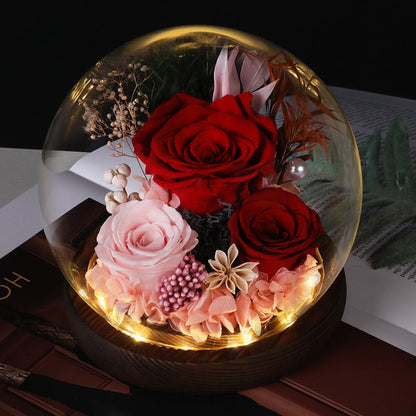 Romantic gift - preserved rose in glass dome.