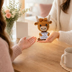 Positive Moo highland cow being handed as a heartfelt gift
