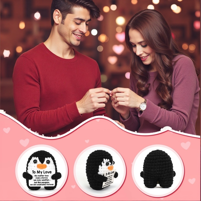Crochet Penguin for Her with Love Message – I Love You Gift for Boyfriend Girlfriend Husband Wife, Romantic Anniversary, Birthday, Graduation or Wedding Gift for Couples