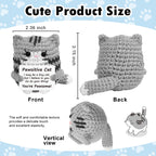 Pawsitive Cat crochet plush size chart, front back and top view