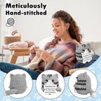 Hand-stitched gray crochet cat plush detail lifestyle image