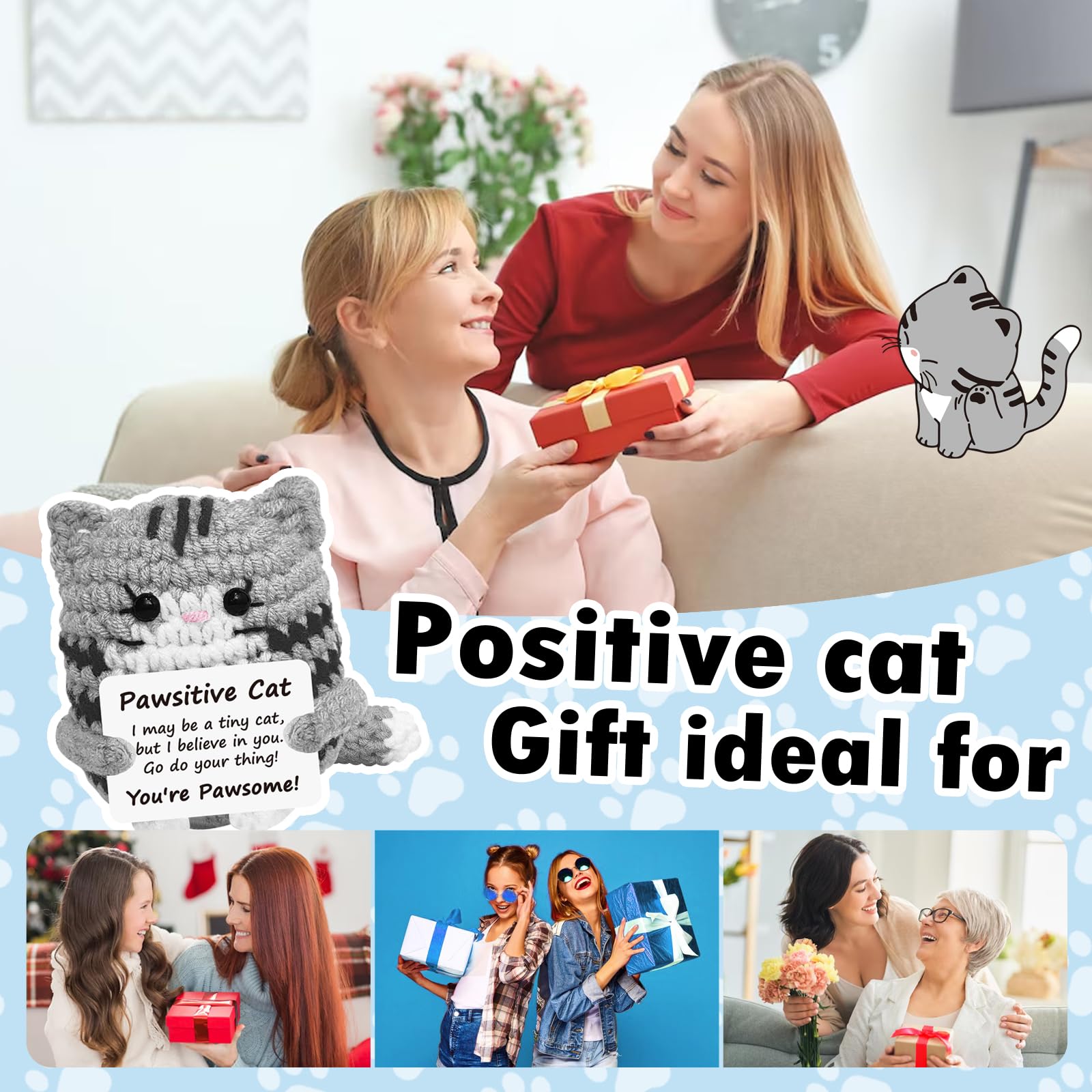 Pawsitive Cat crochet plush gift idea for family and friends