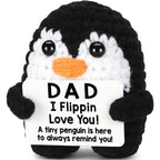 Cute crochet penguin gift for dad – funny and heartfelt handmade plush with I Flippin Love You message