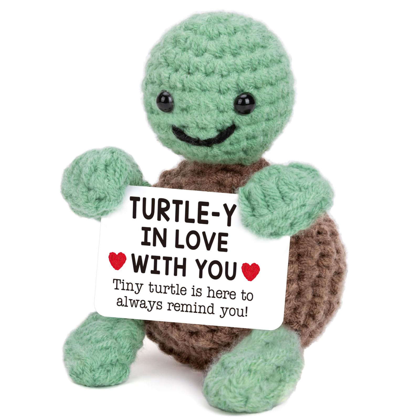 Funny crochet turtle plush with “Turtle-in-law” pun – unique handmade gift for in-laws with humor and warmth