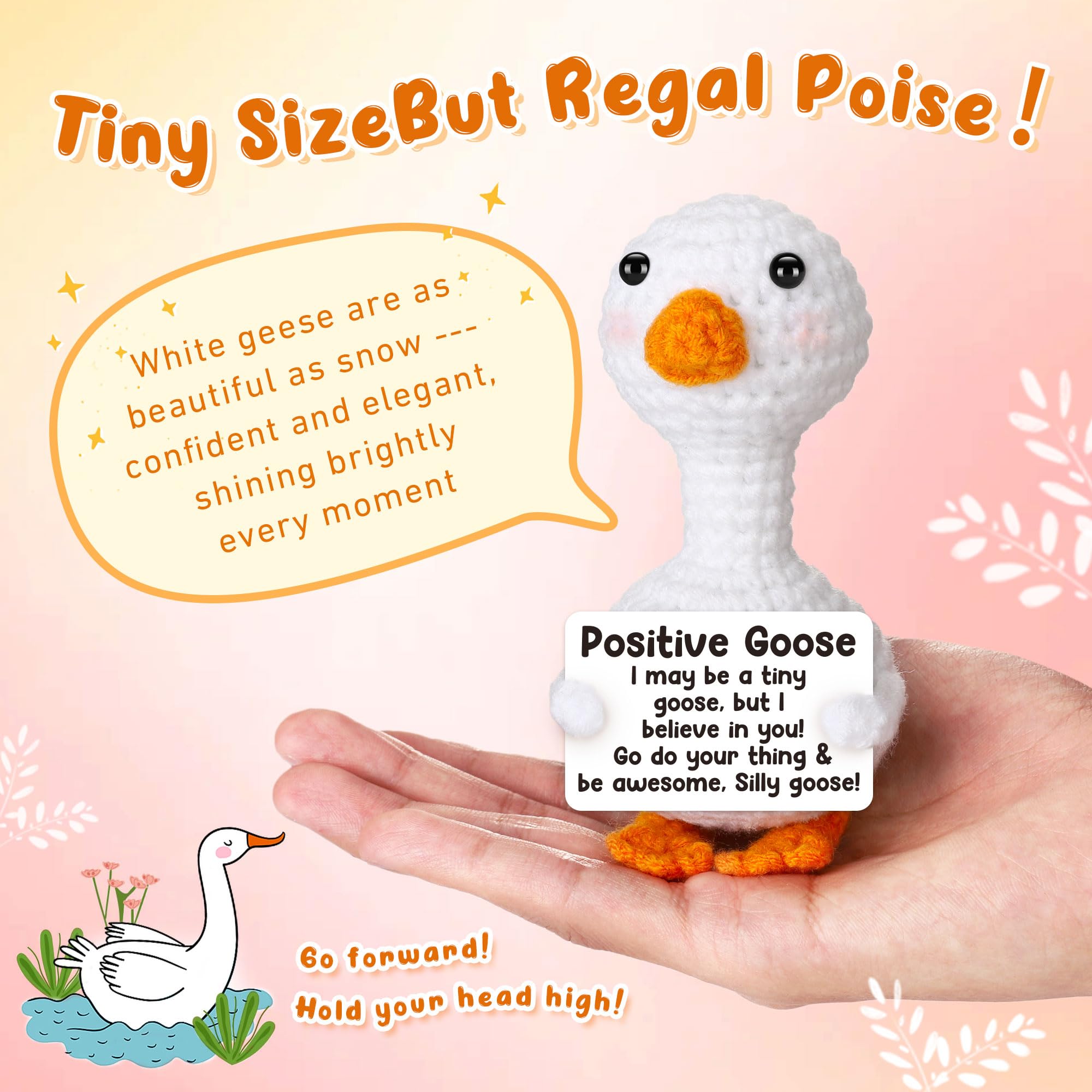 Tiny Crochet Goose Plush – Handmade Positive Message Gift