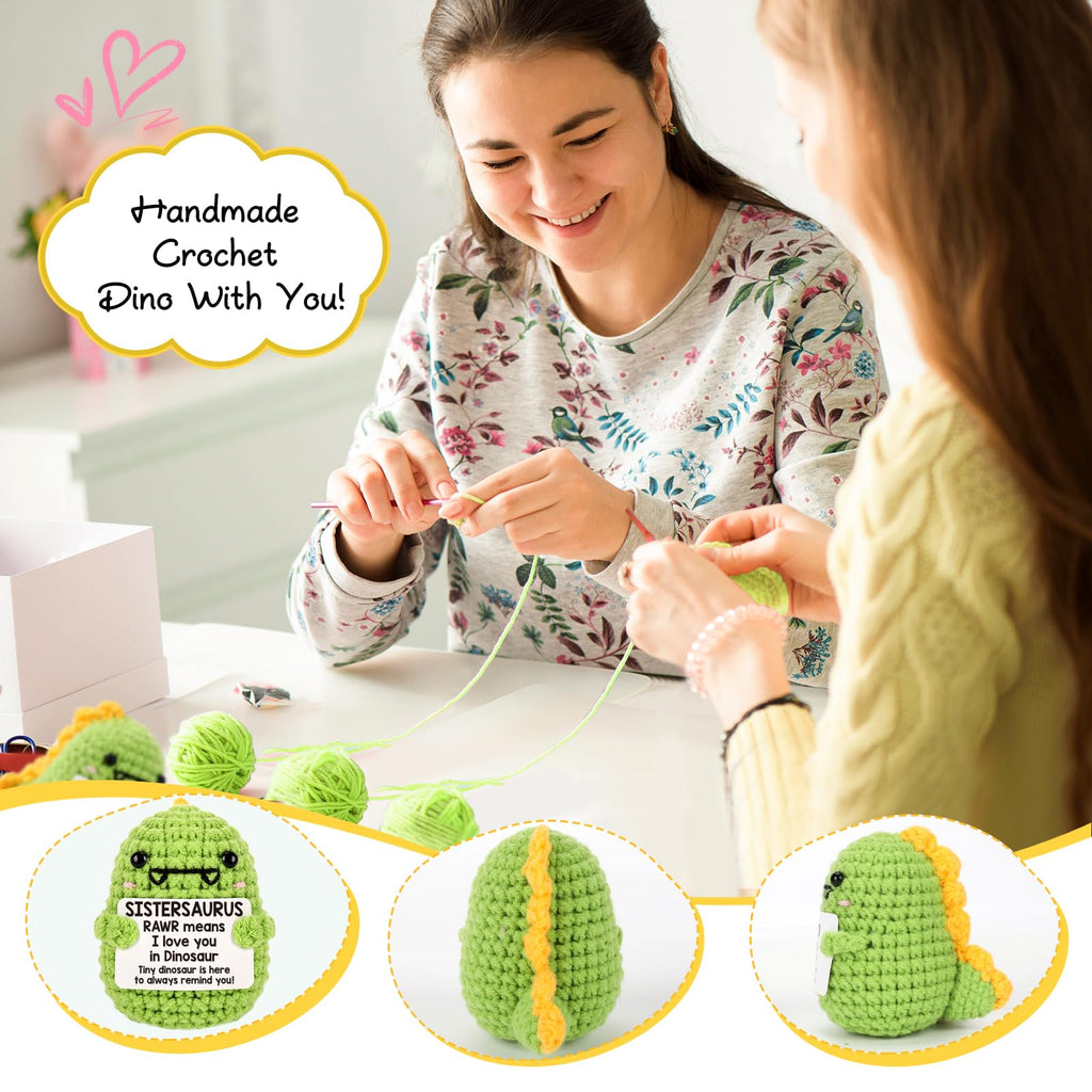 Crochet Dinosaur Plush - Motivational RAWR Means I Love You, Positive Messages for Friends & Family