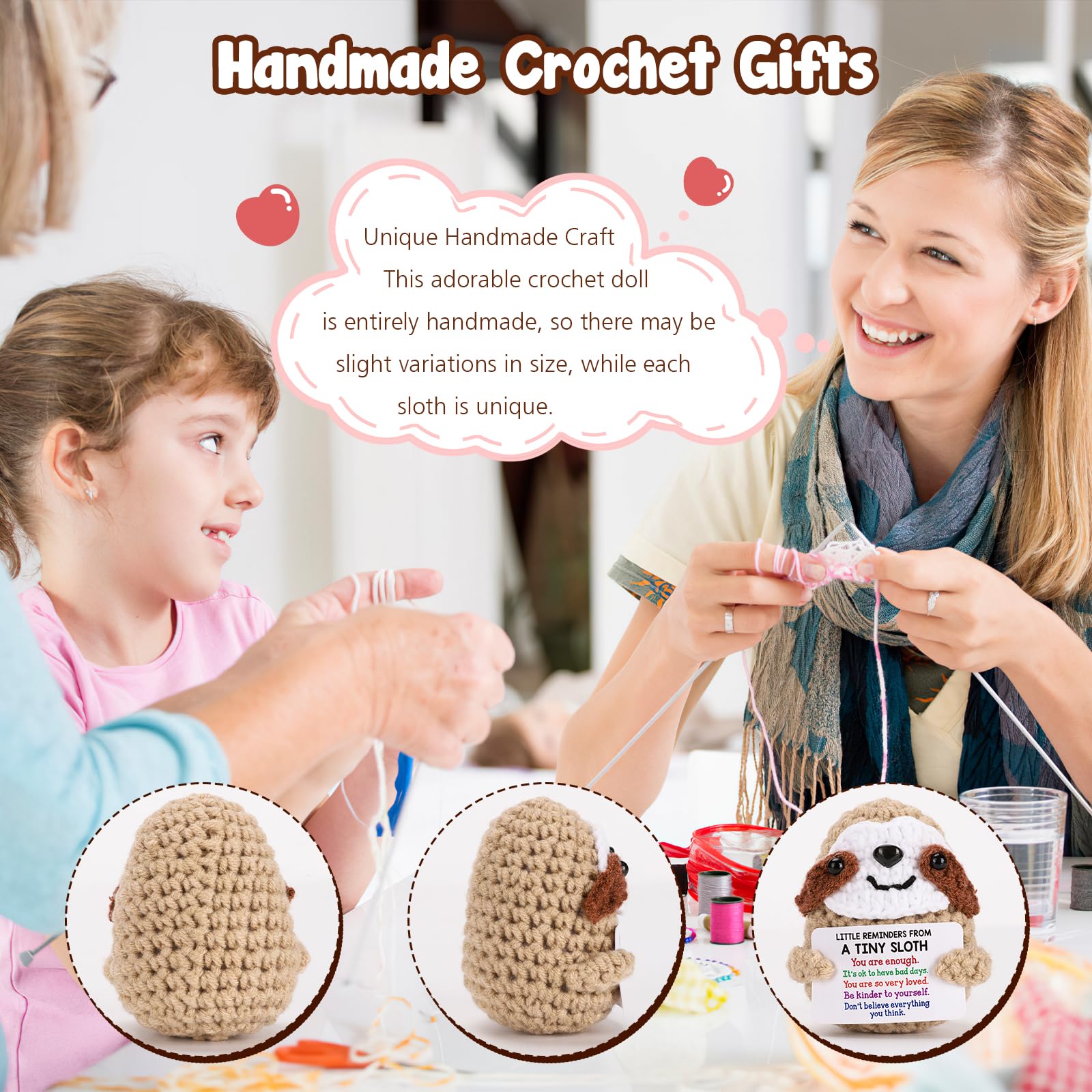 Tiny Crochet Sloth Plush – Handmade Gift with Positive Messages